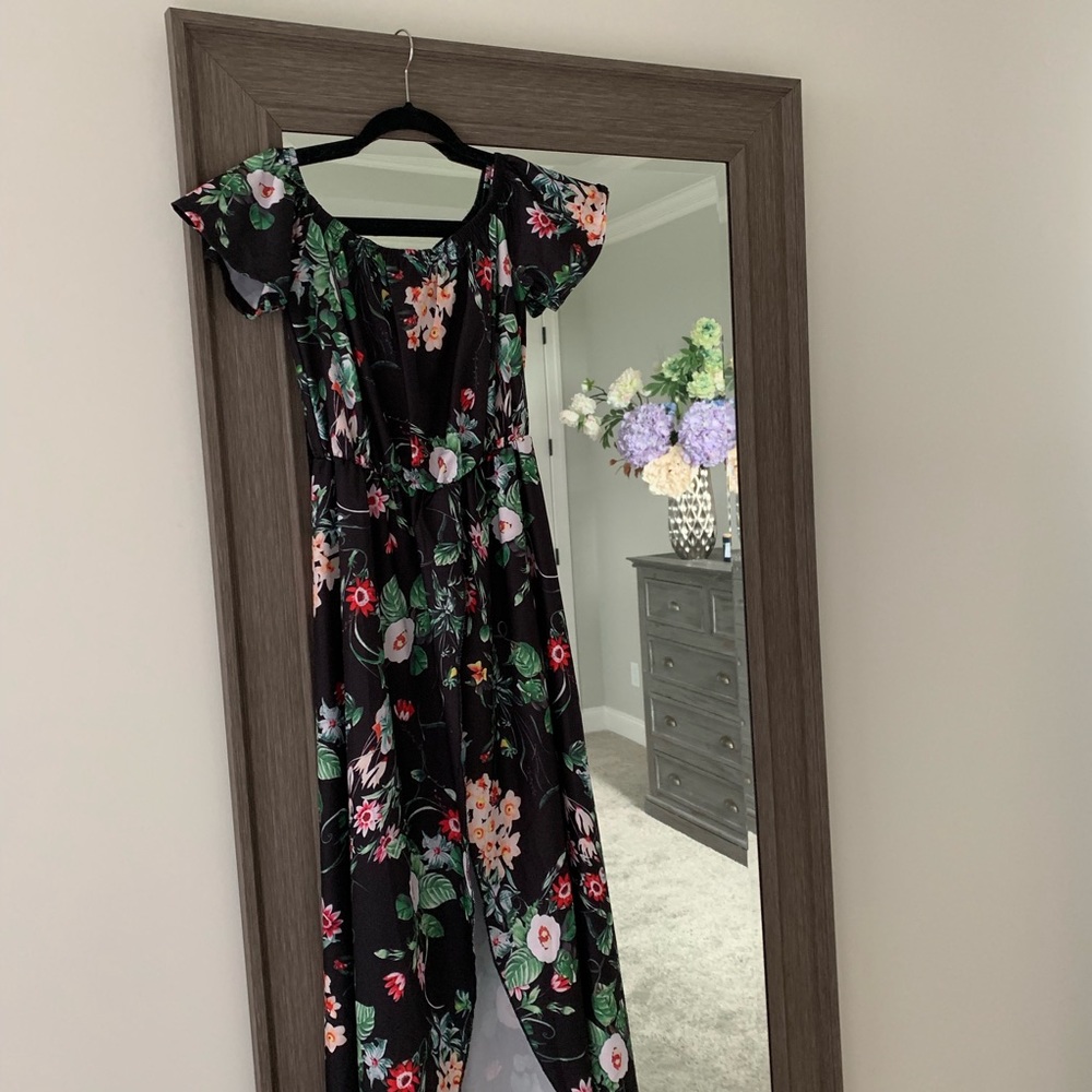 Floral Maxi Romper Dress - Long Skirt with Shorts